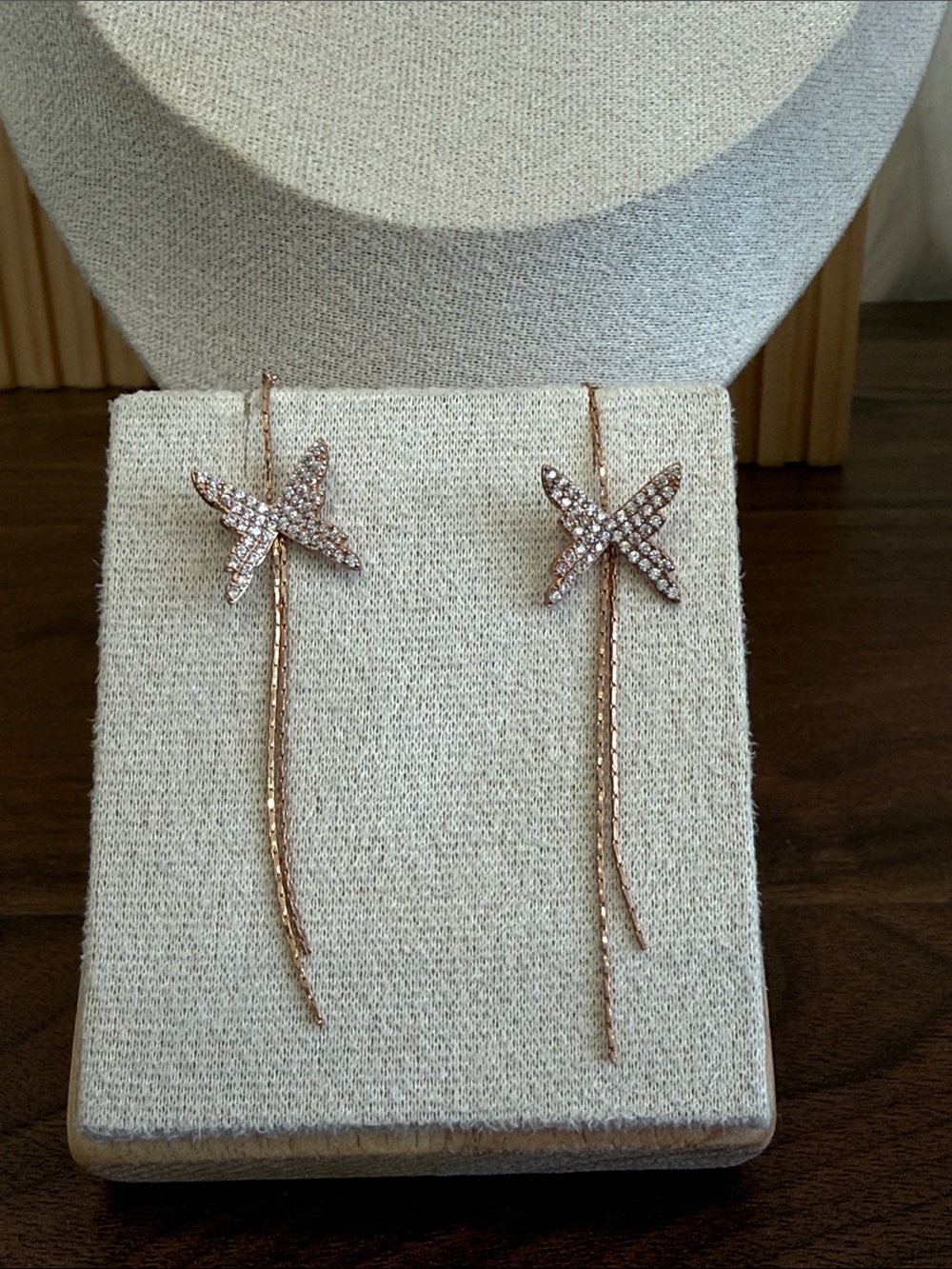 By Alexa Rae Rose Gold Butterfly Drop Earrings - Sparkling Crystal Accent